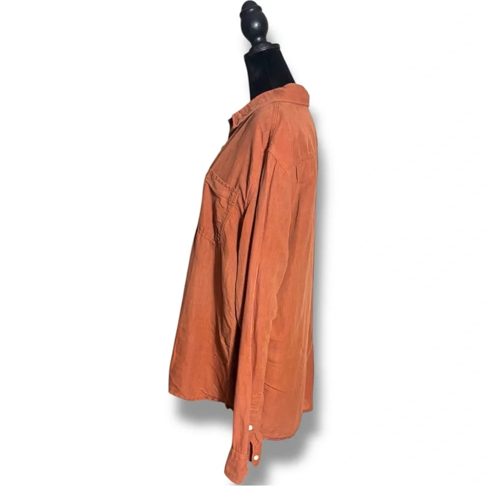 Bridge & Burn Casual Rusty Orange Loose Fit Long Sleeve Collared Button-Up Shirt - Picture 3 of 15